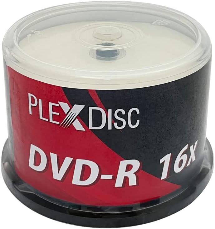 PlexDisc TY Series DVD-R 16X 4.7GB White Inkjet Hub Printable Blank Discs – 50 Pack Cake Box (FFP), Writable and Recordable Media for Data, Video, and Audio - Image 1